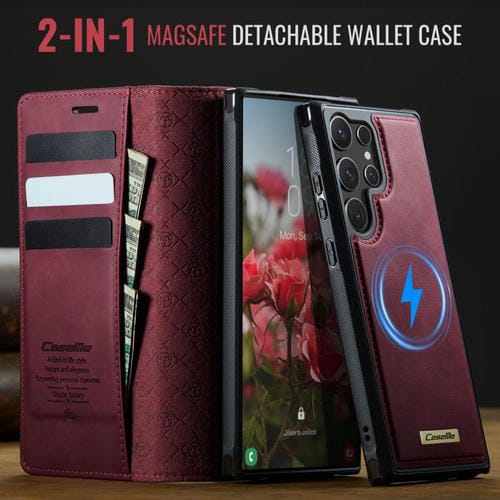 Funda de cuero desmontable con bloqueo RFID magnético CaseMe C49 para Samsung Galaxy S25 Ultra 5G (roja)