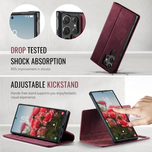 Funda de cuero desmontable con bloqueo RFID magnético CaseMe C49 para Samsung Galaxy S25 Ultra 5G (roja)