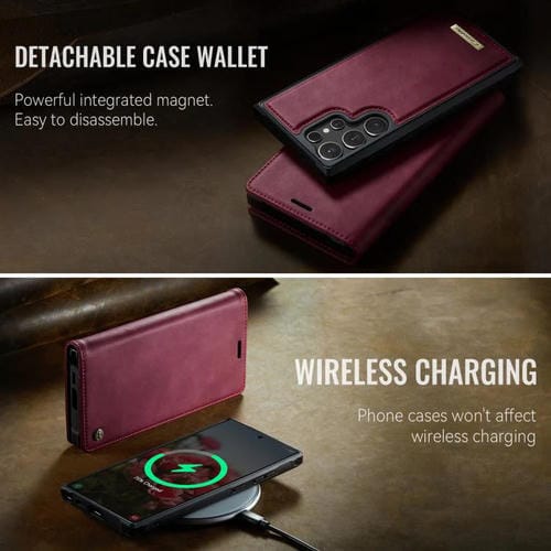 Funda de cuero desmontable con bloqueo RFID magnético CaseMe C49 para Samsung Galaxy S25 Ultra 5G (roja)