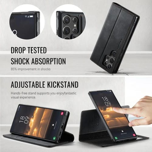 Funda de cuero desmontable con bloqueo RFID magnético para Samsung Galaxy S25 Ultra 5G CaseMe C49 (negro)