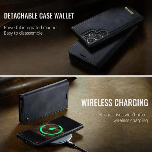 Funda de cuero desmontable con bloqueo RFID magnético para Samsung Galaxy S25 Ultra 5G CaseMe C49 (negro)