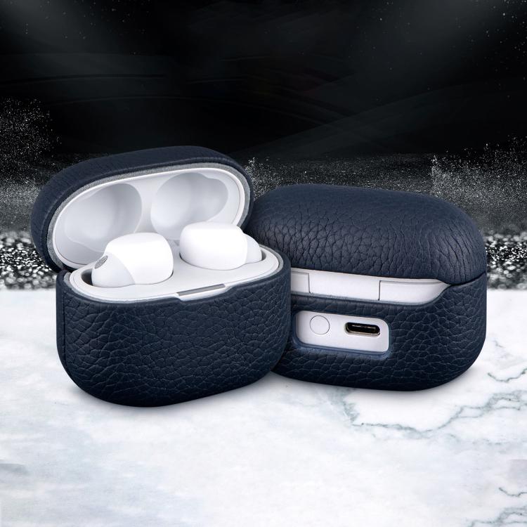 Funda protectora de cuero genuino con estampado de lichi para auriculares Bluetooth Sony LinkBuds S (azul)