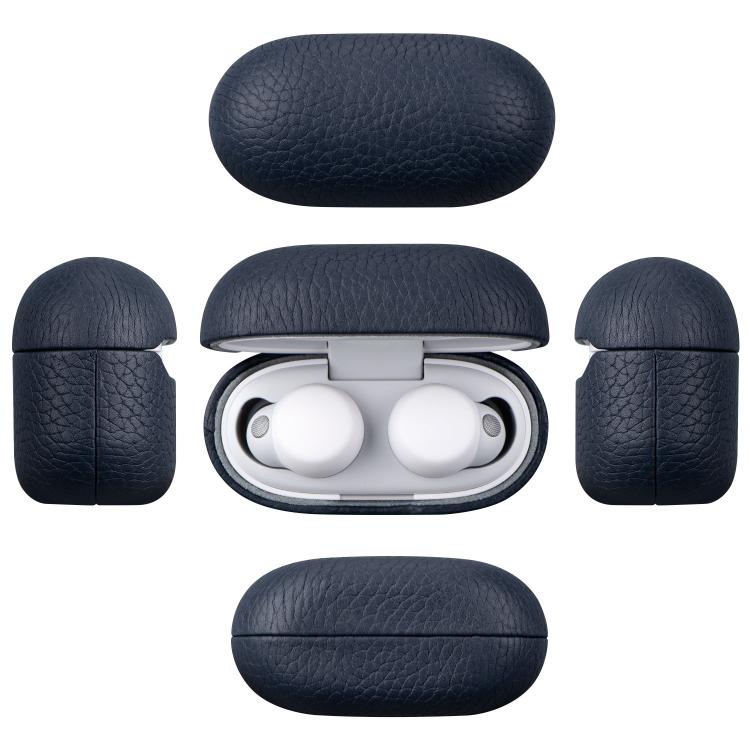 Funda protectora de cuero genuino con estampado de lichi para auriculares Bluetooth Sony LinkBuds S (negro)