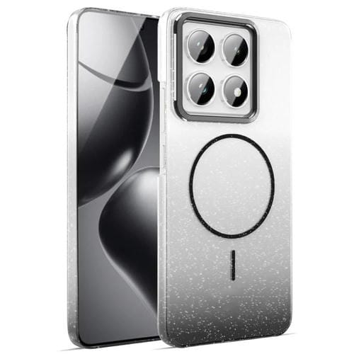 Funda MagSafe a prueba de golpes para Xiaomi 14T con purpurina dorada y degradado (negro)