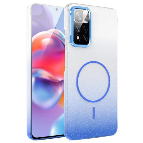 Funda MagSafe a prueba de golpes para Xiaomi Redmi Note 11 Pro 4G/5G con purpurina dorada y degradado (azul)