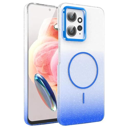 Funda MagSafe a prueba de golpes para Xiaomi Redmi 12 4G con purpurina dorada y degradado (azul)