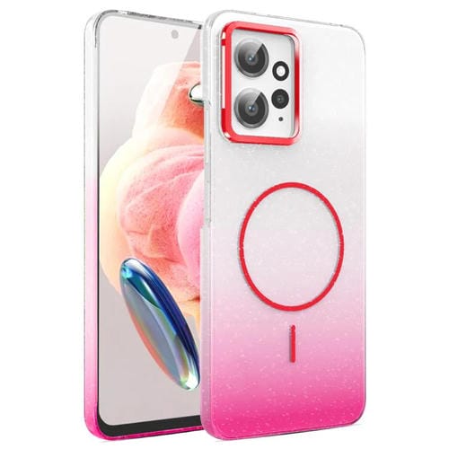 Funda MagSafe a prueba de golpes para Xiaomi Redmi Note 12 4G con purpurina dorada y degradado (rojo)