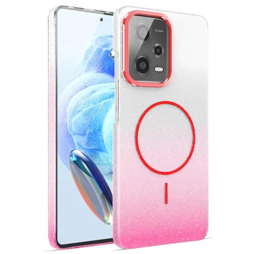 Funda MagSafe a prueba de golpes para Xiaomi Redmi Note 12 Pro 5G con purpurina dorada y degradado (rojo)