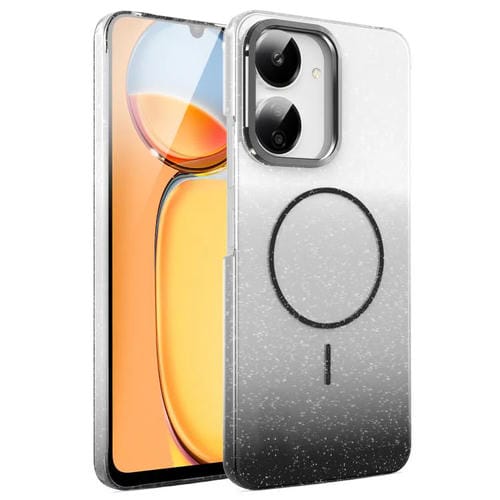 Funda MagSafe a prueba de golpes para Xiaomi Redmi 13C 4G/5G con purpurina dorada y degradado (negro)