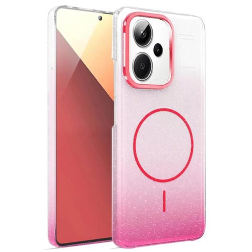 Funda MagSafe a prueba de golpes para Xiaomi Redmi Note 13 Pro+ 5G con purpurina dorada y degradado (rojo)