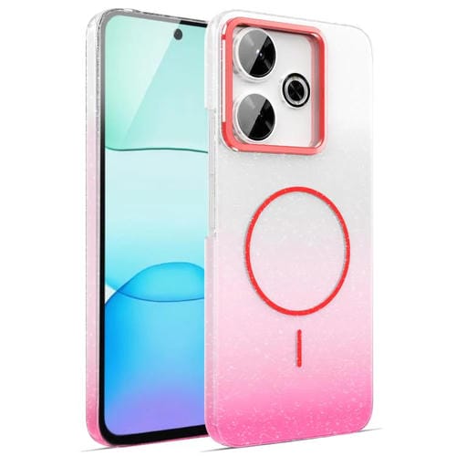 Funda MagSafe a prueba de golpes para Xiaomi Redmi 13 4G con purpurina dorada y degradado (roja)