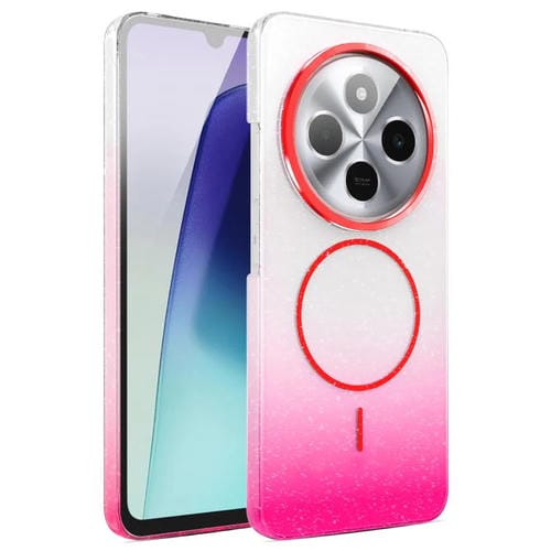 Funda MagSafe a prueba de golpes para Xiaomi Redmi 14C 4G con purpurina dorada y degradado (rojo)