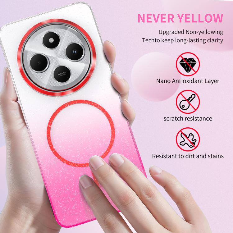 Funda para Redmi Note 14 4G Global de 163,25 mm con purpurina dorada y degradado MagSafe a prueba de golpes (dorada)