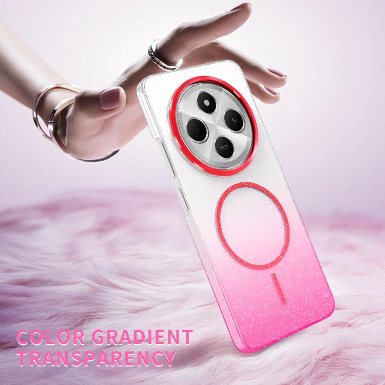 Funda MagSafe a prueba de golpes para Xiaomi Redmi 14C 4G con purpurina dorada y degradado (rojo)