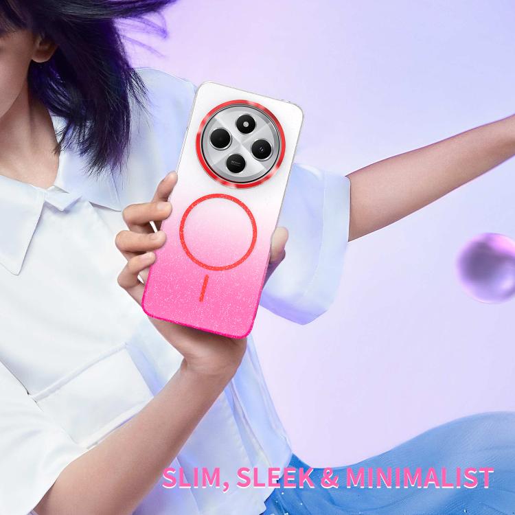 Funda MagSafe a prueba de golpes para Xiaomi Redmi 14C 4G con purpurina dorada y degradado (rojo)