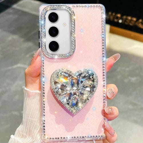 Funda para Samsung Galaxy S24 FE 5G con diseño de corazón, piedras preciosas y brillo de diamantes (rosa claro)