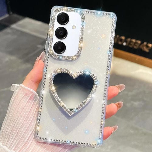 Funda transparente con forma de corazón y espejo con purpurina de diamante para Samsung Galaxy A16 5G