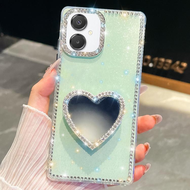 Funda con purpurina y espejo para Samsung Galaxy A07 5G (verde claro)