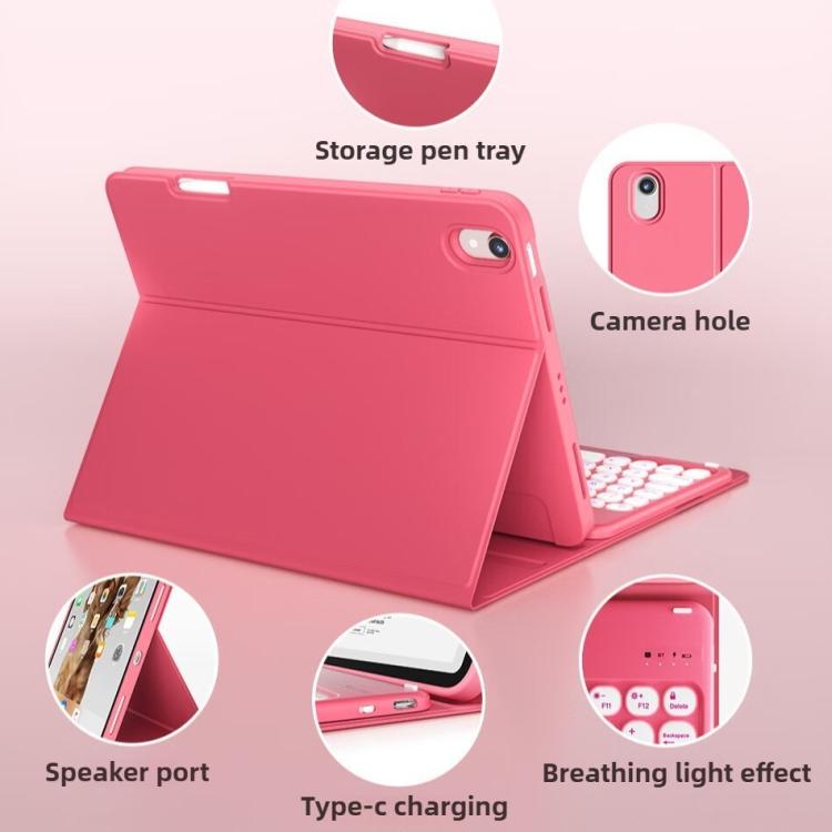 Funda de silicona con teclado Bluetooth para iPad 2025 y ranura para bolígrafo (rosa cereza)