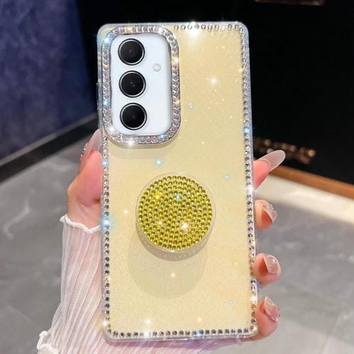 Funda con soporte redondo y purpurina de diamante para Samsung Galaxy A56 5G (amarillo claro)