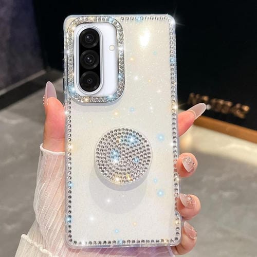 Funda con soporte redondo y purpurina de diamante para Samsung Galaxy A36 5G (blanca)