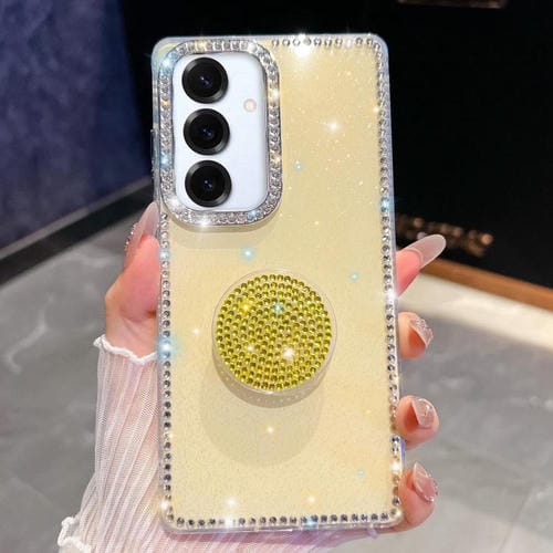 Funda para Samsung Galaxy S25 5G con purpurina y diamantes redondos (amarillo claro)