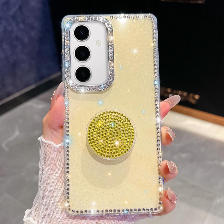 Funda para Samsung Galaxy S24 FE 5G con purpurina y diamantes redondos (amarillo claro)