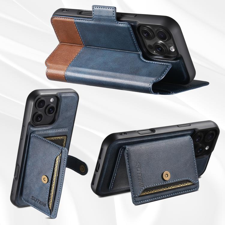 Funda de cuero Suteni Q06S1 3 en 1 con cierre magnético y desmontable para iPhone 16 Pro (azul)