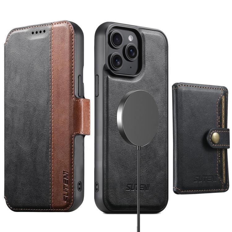 Funda de cuero Suteni Q07S1 3 en 1 con cierre magnético y billetera desmontable para iPhone 14 Pro (negro)