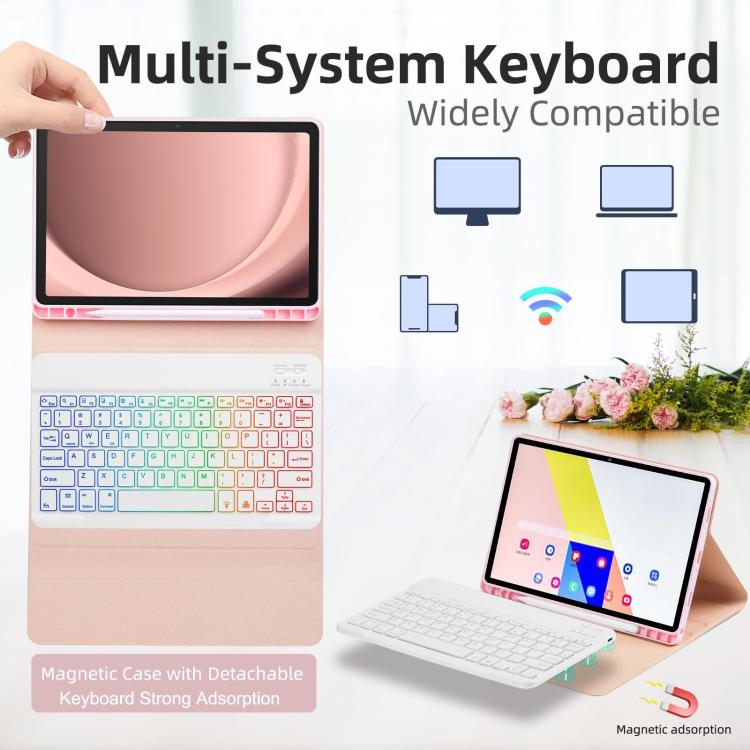 Funda protectora de cuero con teclado Bluetooth retroiluminado y colorido para iPad Pro 11 2024 (azul cielo)