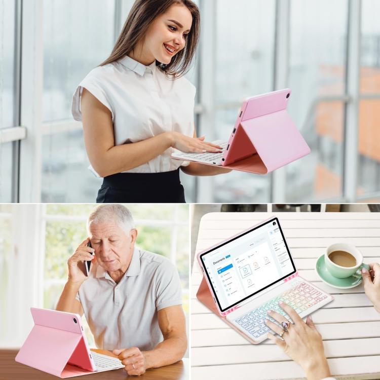 Funda protectora de cuero con teclado Bluetooth retroiluminado y colorido para iPad Pro 11 (2024) (rosa cereza)