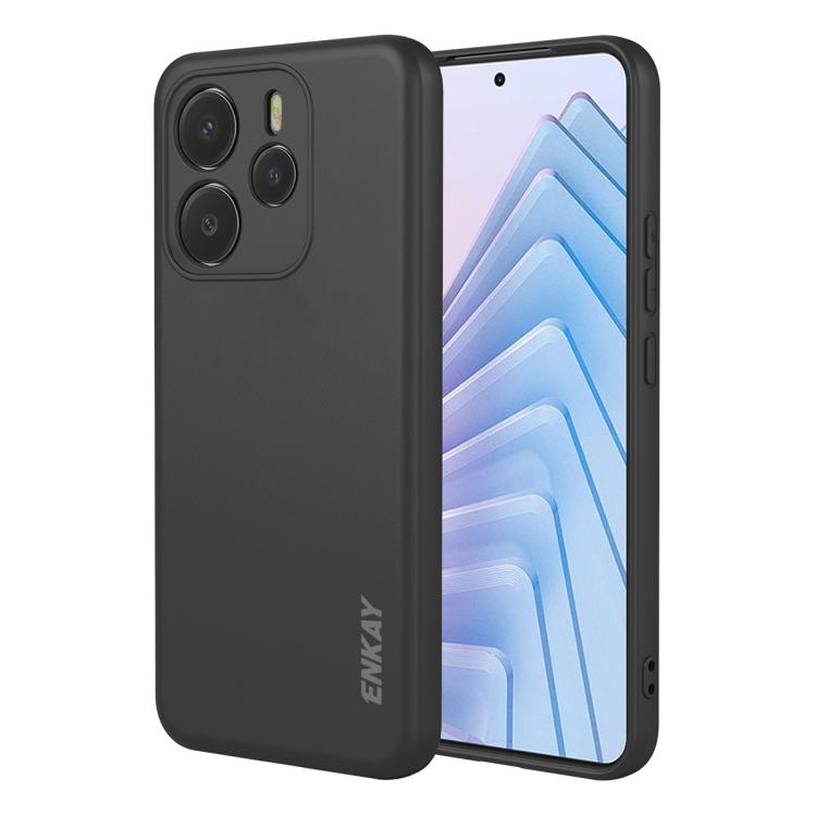 Funda ENKAY de silicona líquida suave y a prueba de golpes para Redmi Note 14 5G (India/Global) (Negro)
