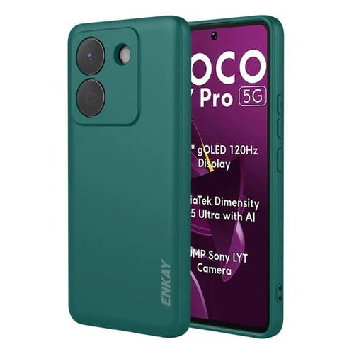ENKAY - Funda de silicona líquida suave a prueba de golpes para Xiaomi Poco M7 Pro (verde oscuro)