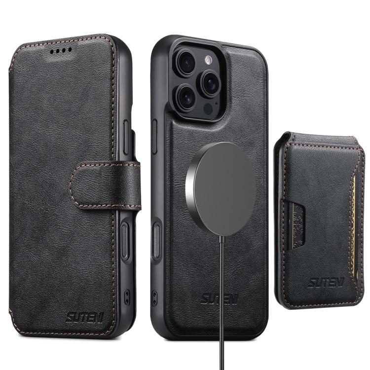 Funda de cuero Suteni Q05S3 3 en 1 con tapa vertical desmontable y función de cierre magnético para iPhone 13 Pro (negro)