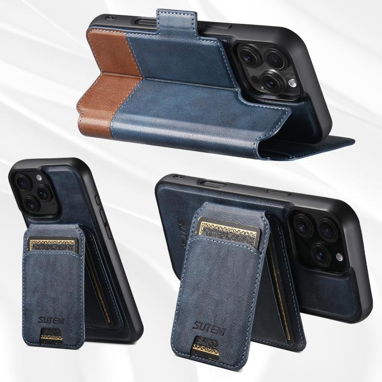 Funda de cuero Suteni Q06S2 3 en 1 con tapa vertical desmontable y cierre MagSafe para iPhone 12 Pro Max (azul)