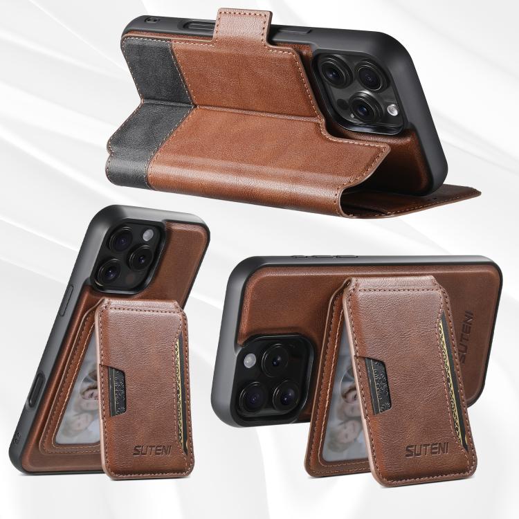 Funda de cuero Suteni Q06S3 3 en 1 con tapa vertical desmontable y cierre magnético para iPhone 15 Pro (marrón)