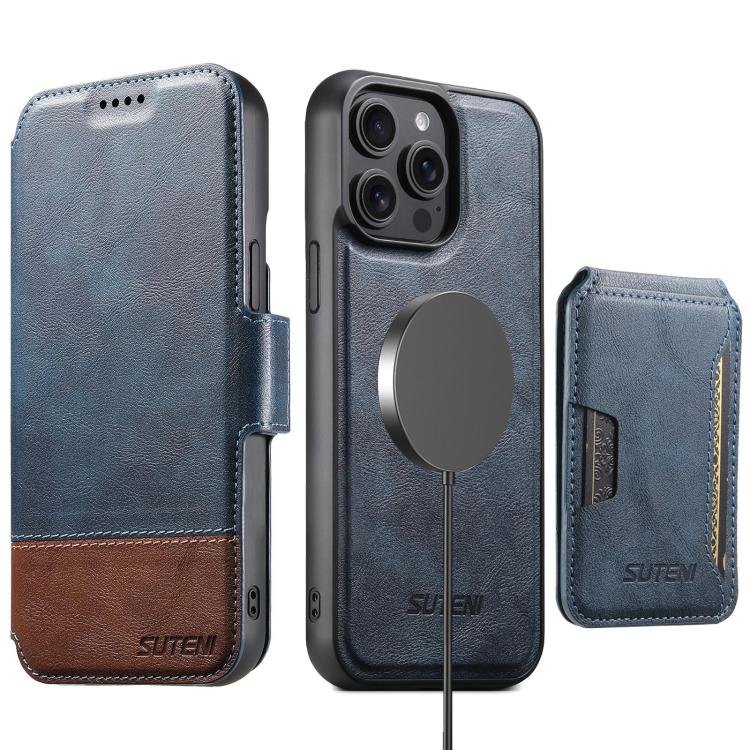 Funda de cuero Suteni Q06S3 3 en 1 con tapa vertical desmontable y cierre magnético para iPhone 13 Pro (azul)