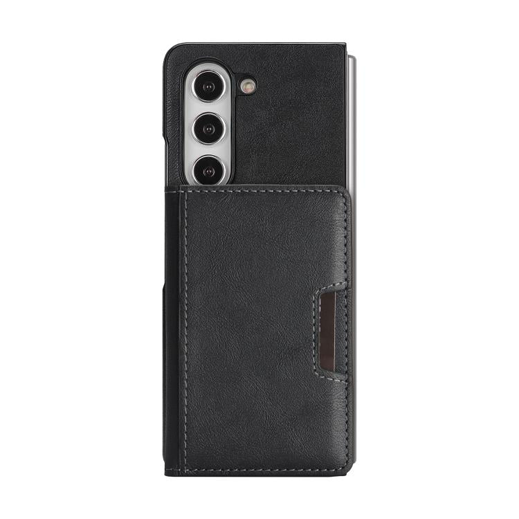 Funda de cuero con adhesivo lateral para Samsung Galaxy Z Fold5, con anillo magnético MagSafe de 2 pliegues y fuerte capacidad de carga (negro)