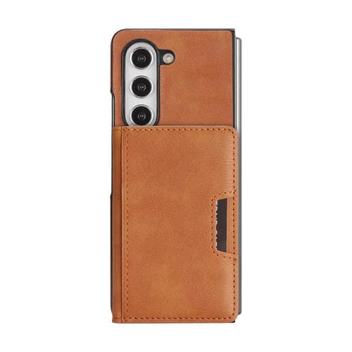 Funda de cuero con adhesivo lateral para Samsung Galaxy Z Fold5, con anillo magnético MagSafe de doble pliegue y fuerte capacidad de carga (marrón)