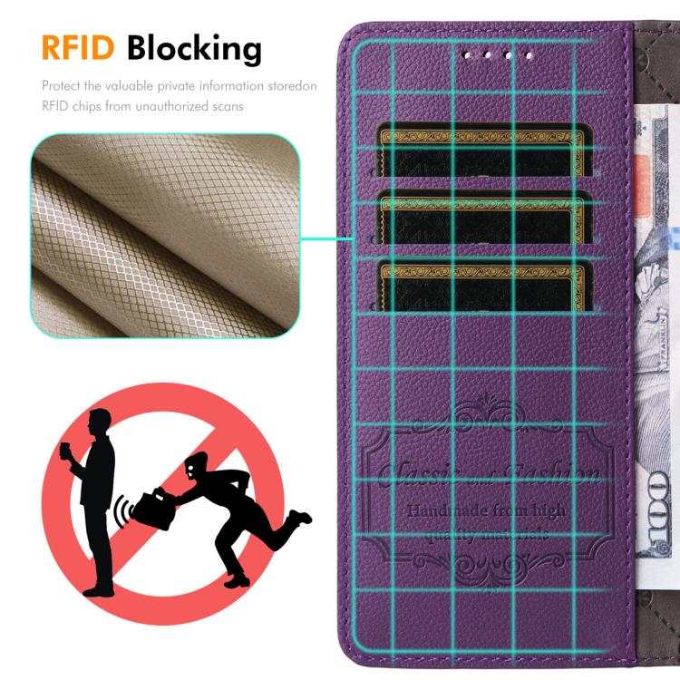 ENKAY - Funda de piel con textura de lichi y bloqueo RFID para iPhone 16 (marrón)