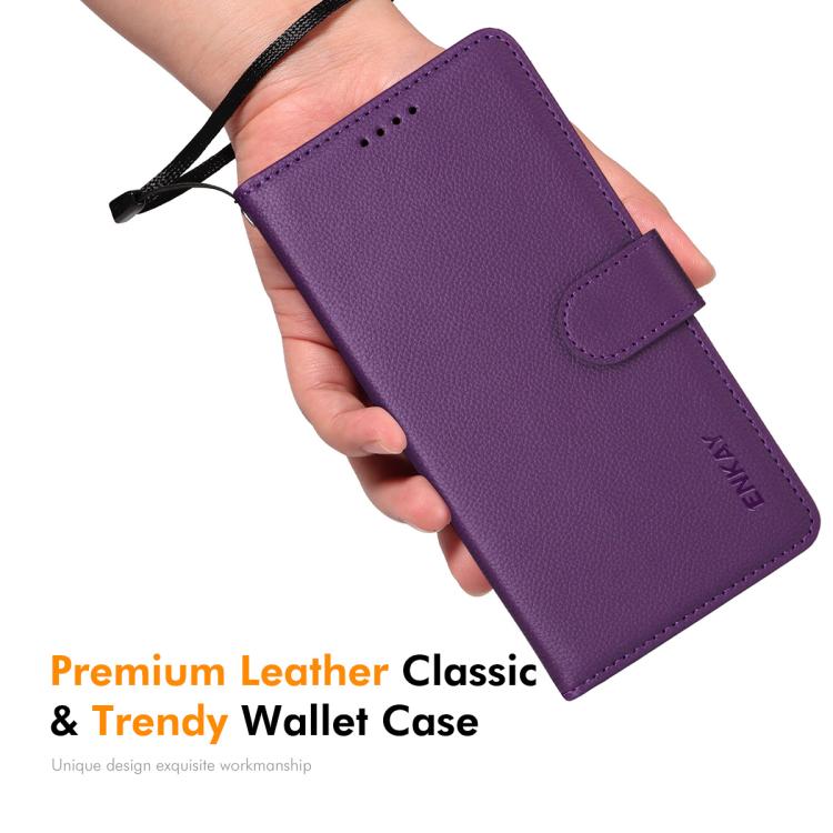 ENKAY - Funda de piel con textura de lichi y bloqueo RFID para iPhone 16e (beige)