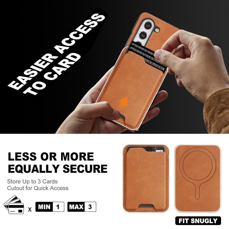 Funda de cuero con etiqueta lateral para Samsung Galaxy Z Fold5, Kalebol Slim MagSafe Ring, con tarjeta magnética y anillo (marrón)