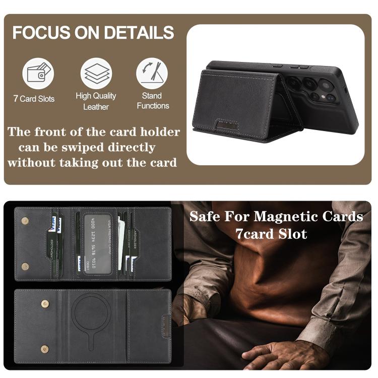Funda de cuero con tres pliegues y adhesivo lateral para Samsung Galaxy S25 Ultra 5G (negro)