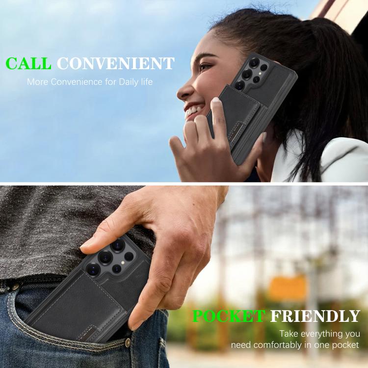 Funda de cuero con tres pliegues y adhesivo lateral para Samsung Galaxy S25 Ultra 5G (negro)