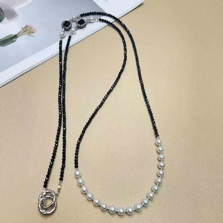 Cadena larga para teléfono móvil con perla de cristal (blanco perlado)