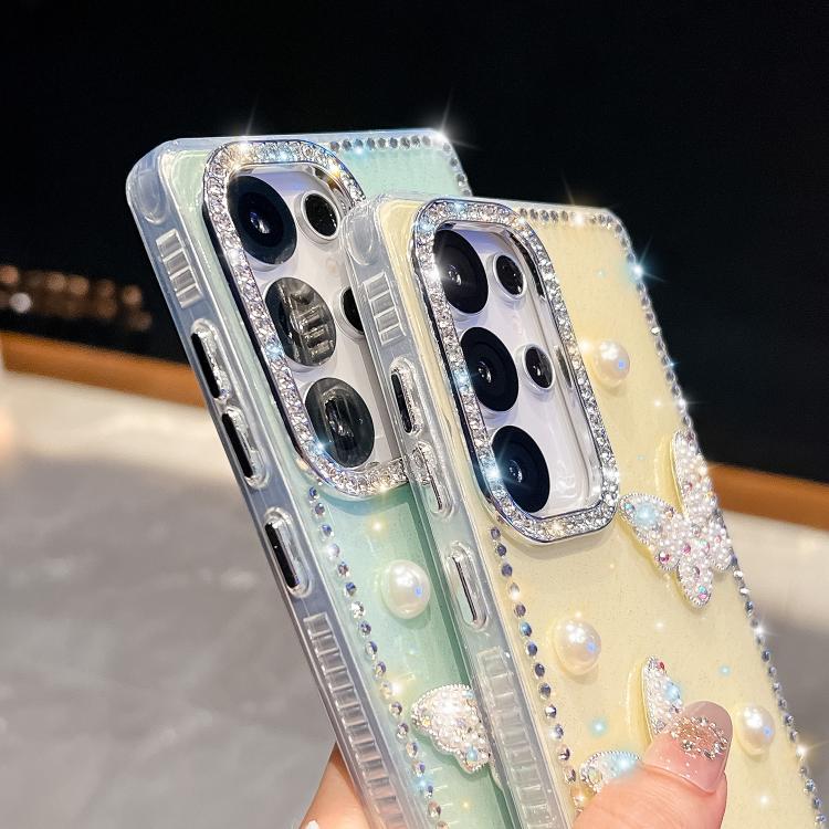 Funda transparente para Samsung Galaxy A26 5G con diseño de mariposa, con purpurina y diamantes en las cuatro esquinas, a prueba de golpes (transparente)