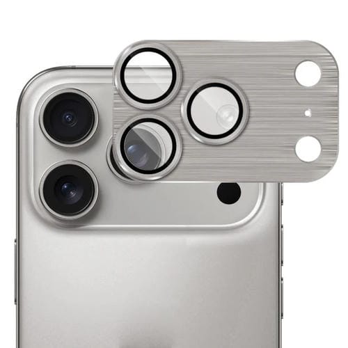 ENKAY - Lente de cámara antirreflejos de aleación de aluminio cepillado con película de vidrio templado (titanio dorado) para iPhone 17 Pro Max
