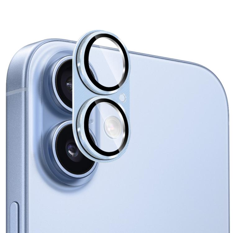 Película protectora de lente de vidrio templado ENKAY con textura de CD y aleación de aluminio para iPhone 17 (azul claro)