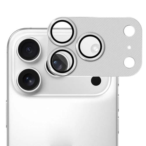 Película protectora de lente de vidrio templado ENKAY con textura de CD y aleación de aluminio para iPhone 17 Pro Max (plateada)