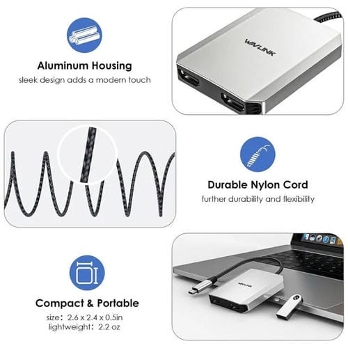 Adaptador USB-C a HDMI WAVLINK UMD320 con puerto alimentación 100 W HDMI 4K y HDMI 8K